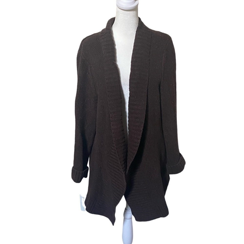 L.L. Bean Dark Brown Open-Front Cardigan. Size L. Cute ruched back.